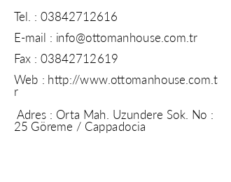 Greme Ottoman House Otel iletiim bilgileri